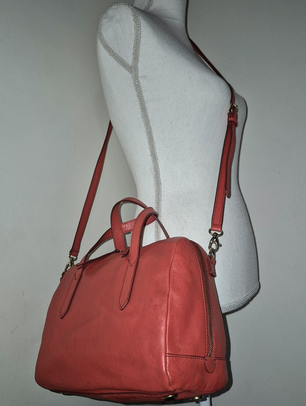 🔥Fossil Sydney Red Premium Cowhide Leather Doctor Satchel Crossbody Bag